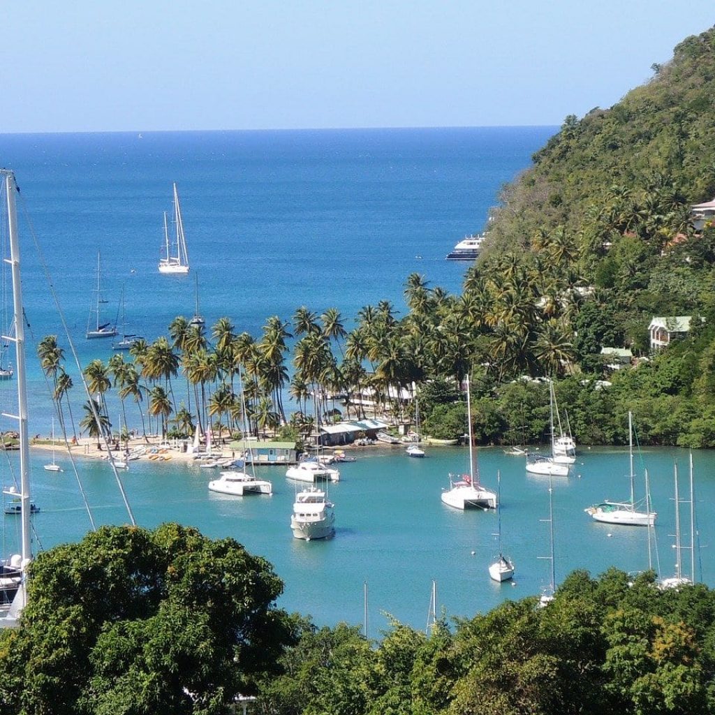 view of a harbour with sailing boats in st Lucia