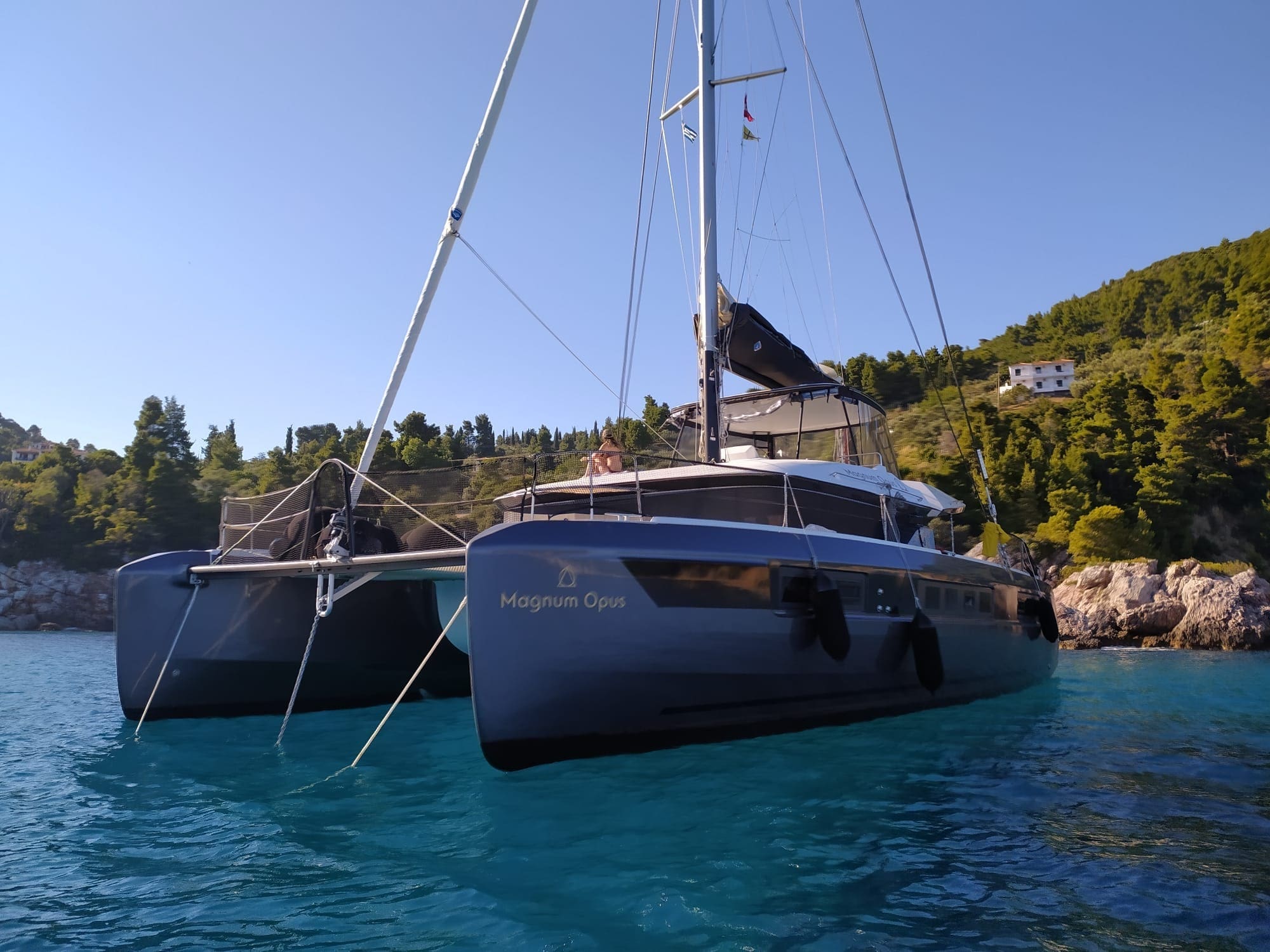 view of mangum opus greece catamaran in greece