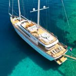 image of the love story yacht from a drone