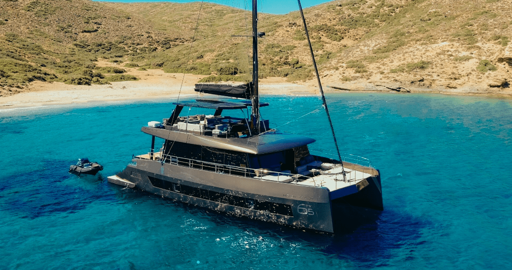 Sailing yacht under way in clear Mediterranean water
