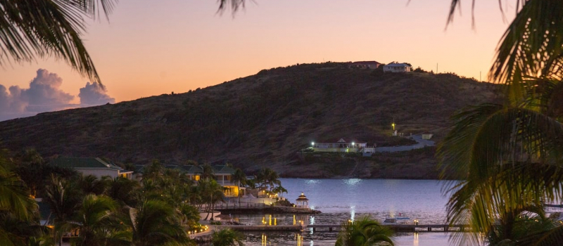 view of a harbour at night in Antigua